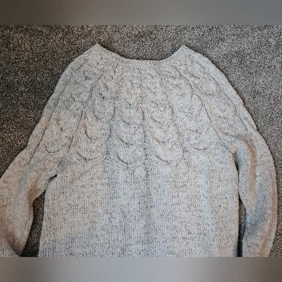 Wind River Nordic Fair Isle Cable Knit sweater warm oatmeal grey L fits like M - Picture 13 of 13